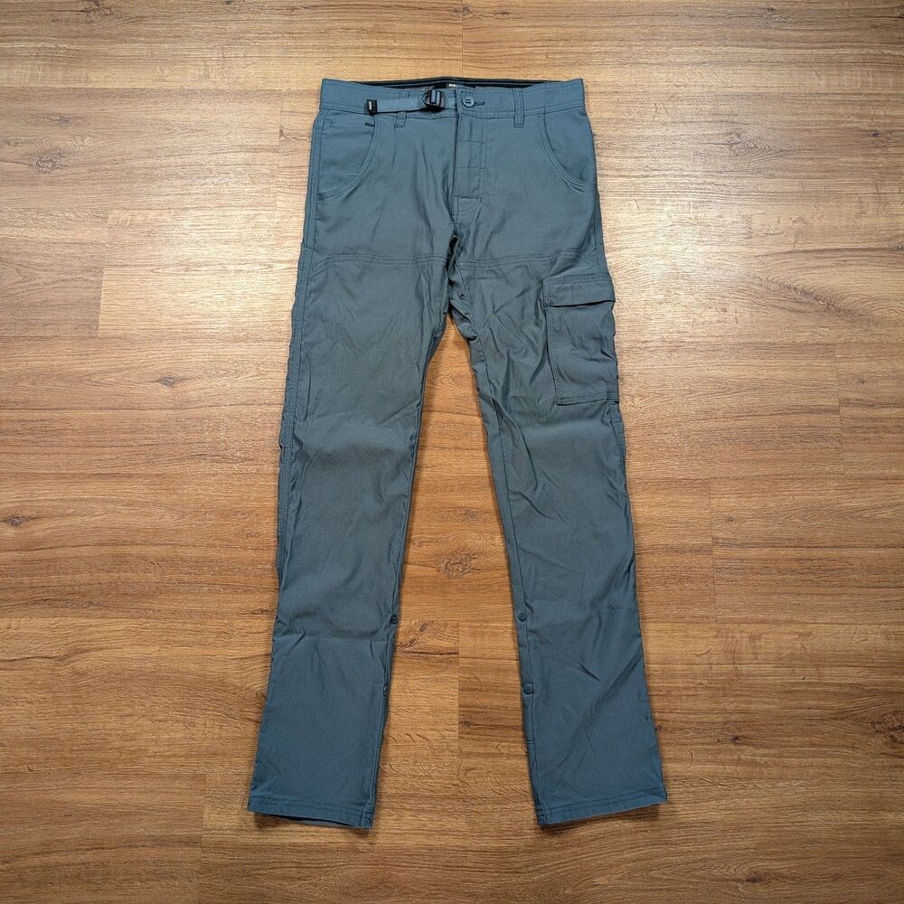 Prana Stretch Zion II Pants Mens 28x32(31) Slim Fit Hiking Belted Roll Snap Up